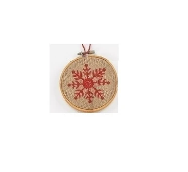 Roman 4.5" Tan And Red Embroidered Snowflake In Hoop Loom Christmas Ornament 1 Roman 4.5" Tan And Red Embroidered Snowflake In Hoop Loom Christmas Ornament
