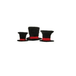Set Of 3 Black Velveteen Wrapped Top Hat Christmas Table Decorations 7"