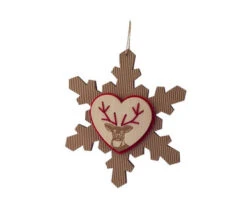 Melrose 6.75" Brown And Red Rustic Craft Snowflake With Reindeer Christmas Ornament