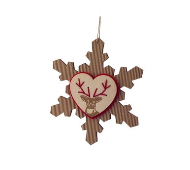 Melrose 6.75" Brown And Red Rustic Craft Snowflake With Reindeer Christmas Ornament 1 Melrose 6.75" Brown And Red Rustic Craft Snowflake With Reindeer Christmas Ornament