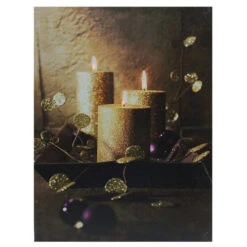 LED Lighted Glittery Gold Flickering Candles Christmas Canvas Wall Art 15.75" X 11.75"