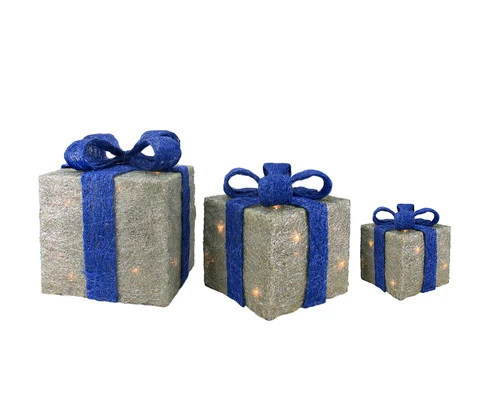 Northlight Lighted Gift Boxes Outdoor Christmas Decorations - 10" - Silver And Blue - Set Of 3 1 Northlight Lighted Gift Boxes Outdoor Christmas Decorations - 10" - Silver And Blue - Set Of 3